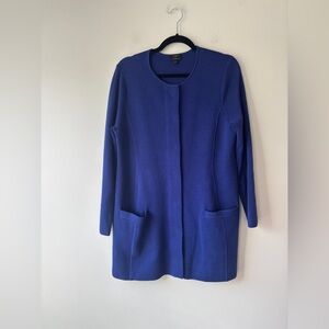 Talbots Women’s Long Blue Cardigan Sweater Jacket Merino Wool Large Petite‎